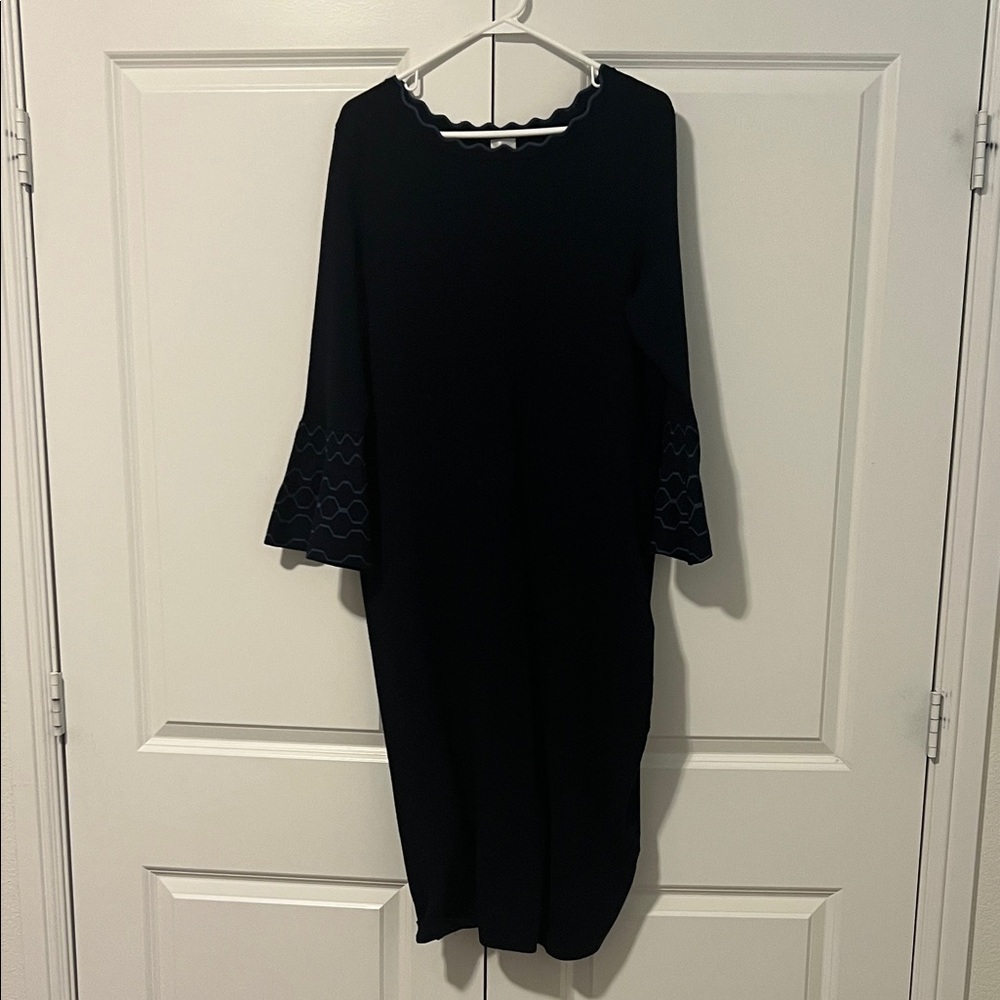 dressbarn Navy Long Sleeve Dress with Patterned Cuffs